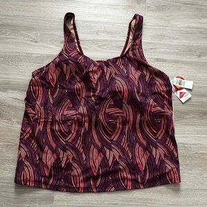 NWT L.L. Bean Women's Swimwear, Scoopneck Tankini Top Plum Wine Wave 26W Plus